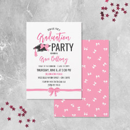 Girly Cute Rosa Bows Studenten Firande Inbjudningar