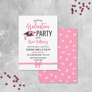 Girly Cute Rosa Bows Studenten Firande Inbjudningar