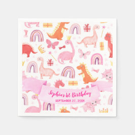 Girly Cute Rosa Ribbon Baby Dinosaur Barns födelse Pappersservett
