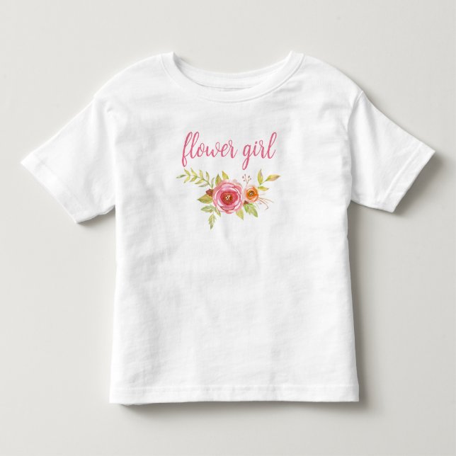 Girly Cute Rosa Script Bröllop Flower Girl T Shirt (Framsida)