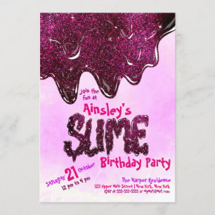 Girly Cute Rosa Sparkly Glitter Slime Birthday Inbjudningar