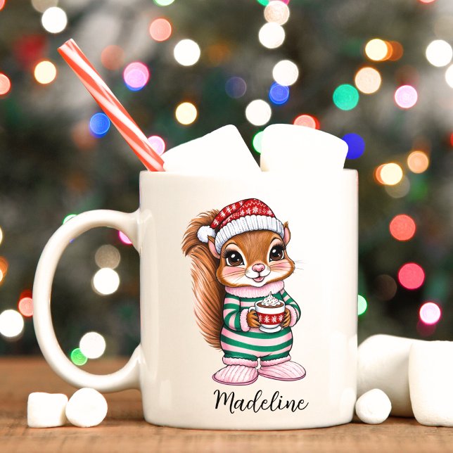 Girly Cute Rosa Squirrel jul Mugg (Christmas personalized mug)