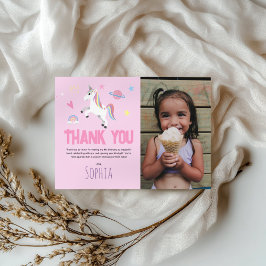 Girly Cute Rosa Unicorn Barns födelsedag Tack Kort