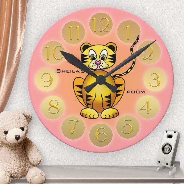 Girly Cute Tiger Rosa Guld Wall Clock Stor Klocka (Skapare uppladdad)