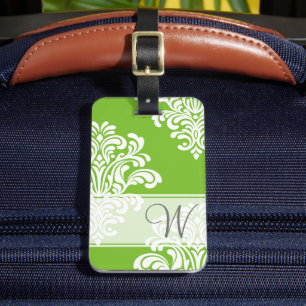 Girly Damask Monogram Bagagebricka