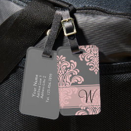 Girly Damask Monogram Bagagebricka