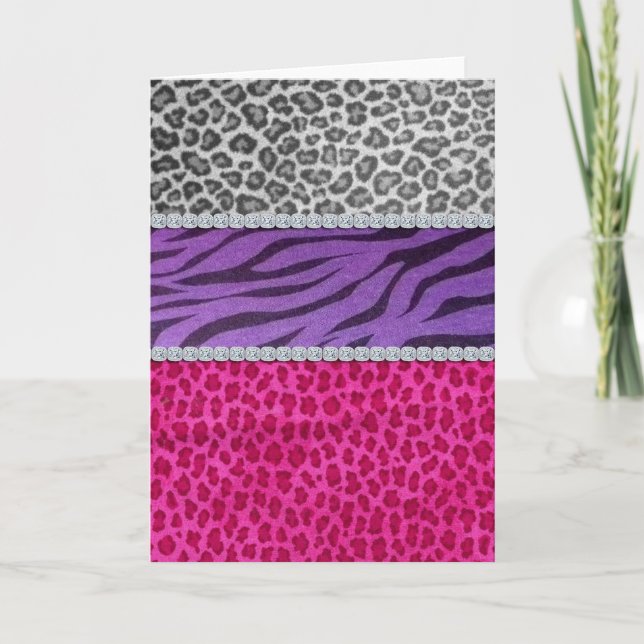 Girly Diamond Animal Print Kort (Framsida)