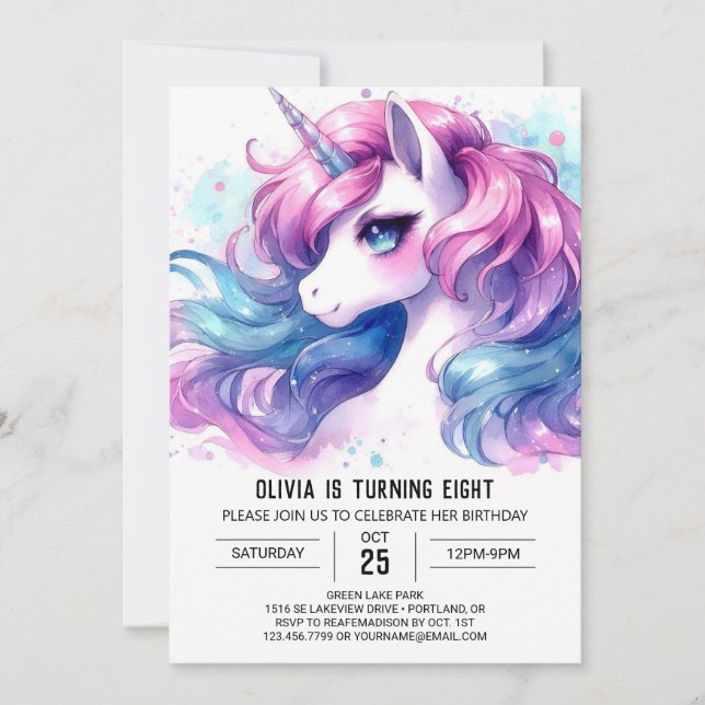 Girly Digital Horse Birthday Inbjudningar (Framsida)