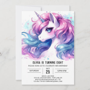 Girly Digital Horse Birthday Inbjudningar