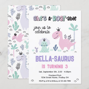 Girly Dinosaur A-Roar-able-Födelsedagsfest oavsett Inbjudningar