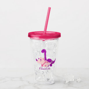 Girly Dinosaur Glitter personalize Acrylic Tumbler Take Away Mugg