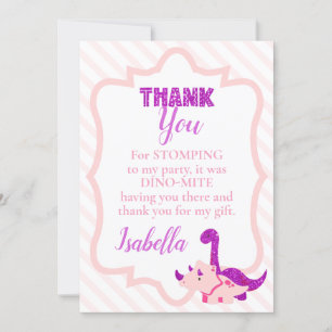 Girly Dinosaur Rosa Birthday Tack Kort