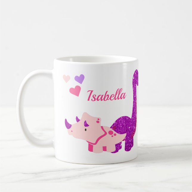 Girly Dinosaur Rosa Personlig Coffee Mugg (Vänster)