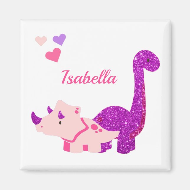 Girly Dinosaur Rosa Personlig Magnet (Framsidan)