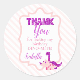 Girly Dinosaur Rosa Tack Runt Klistermärke