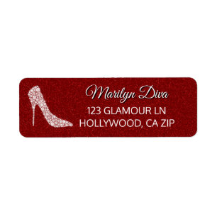 Girly Diva Red Glitter Glam Diamonds Högklackar Returadress Etikett