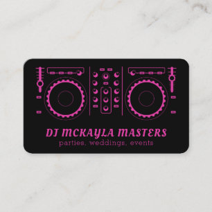 Girly DJ Disk Jockey Neon Rosa & Black Turntable Visitkort