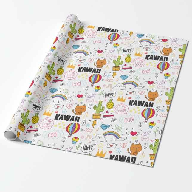 Girly Doodles Wrapping Papper Presentpapper (Utrullad)