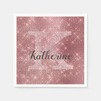 Girly Dusty Ro Guld Rosa Diamond Monogram Namn Pappersservett