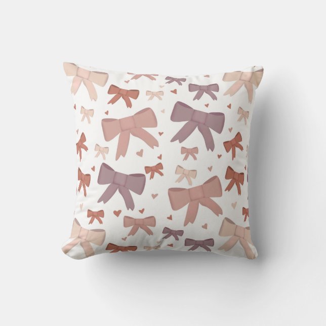 Girly Dusty Rosa Bows and Little Hearts Mönster Kudde (Framsida)