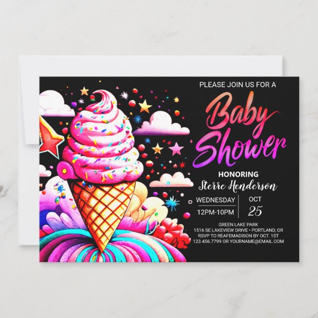 Girly Editable Ice Cream Baby Shower Inbjudningar (Framsida)