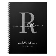 Girly Elegant Black Grått Cookbook Recipe Monogram