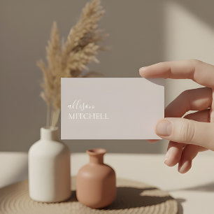 Girly Elegant Calligraphy Minimal Beige Visitkort