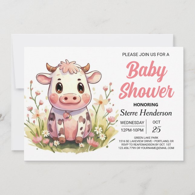Girly Elegant Enchanted Cow Baby Showe Inbjudningar (Framsida)