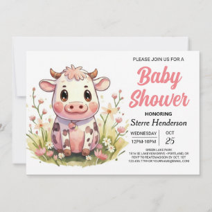 Girly Elegant Enchanted Cow Baby Showe Inbjudningar