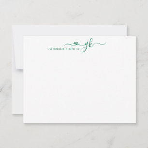 Girly Elegant Heart Script 2 Monogram Forest Grönt Anteckningskort