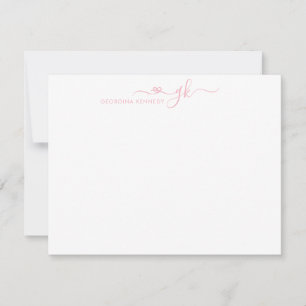 Girly Elegant Heart Script 2 Monogram Rosa Anteckningskort