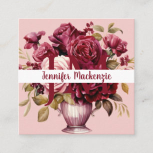 Girly Elegant Rosa Burgundy Röd ros Fyrkantigt Visitkort