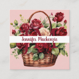 Girly Elegant Rosa Burgundy Röd ros Fyrkantigt Visitkort