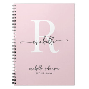 Girly Elegant Rosa Cookbook Recipe Monogram Anteckningsbok