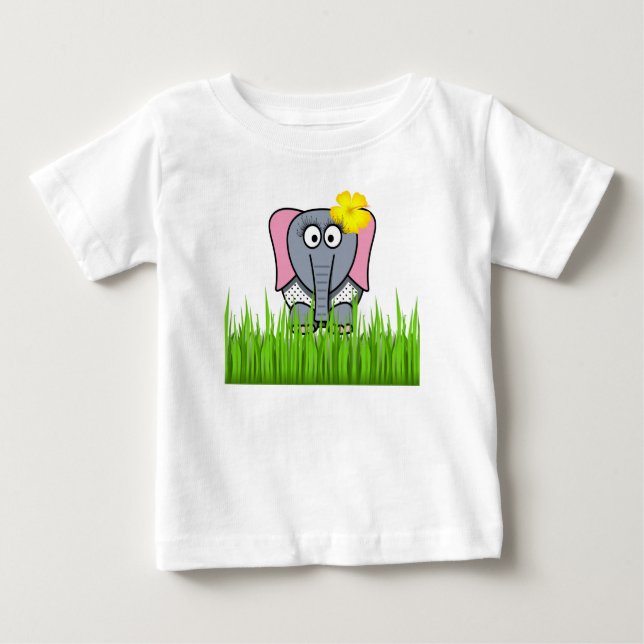 Girly Elephant in Grass T Shirt (Framsida)