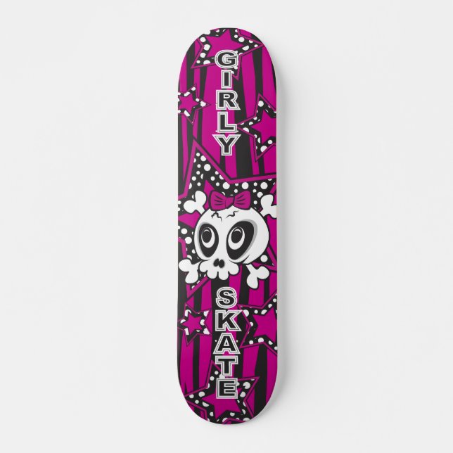 Girly Emo Skull Mini Skateboard Bräda 18,5 Cm (Framsida)