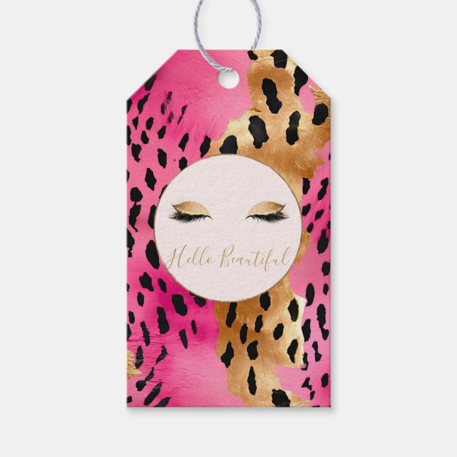 Girly Eyelash Rosa Glam Guld Gnistra Leopard Presentetikett (Framsidan)