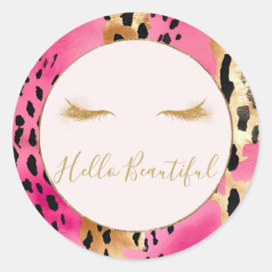 Girly Eyelash Rosa Glam Guld Gnistra Leopard Runt Klistermärke