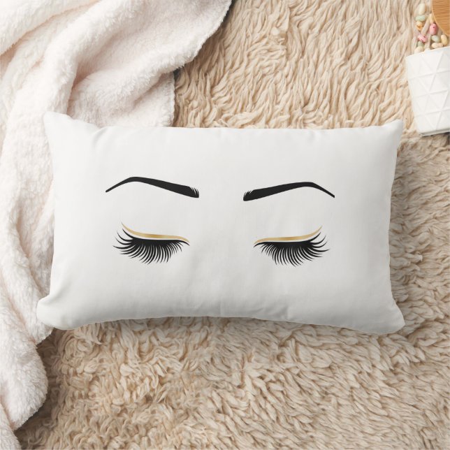 Girly Eyelaska Guld Monogram Namn Lumbarkudde (Filt)