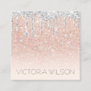 Girly Fading Rosa Dusty Ro Silver Glitter Drift Fyrkantigt Visitkort