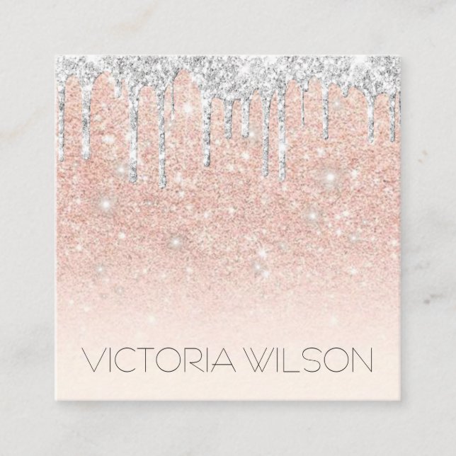 Girly Fading Rosa Dusty Ro Silver Glitter Drift Fyrkantigt Visitkort (Framsida)