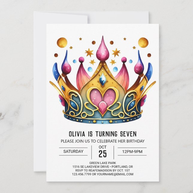 Girly Fairytale Princess Krona Inbjudningar (Framsida)