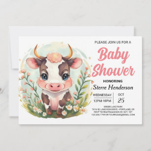 Girly Farmyard Magic Cow Baby Shower Inbjudningar