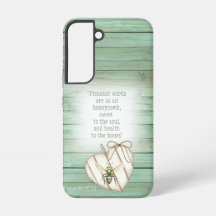 Girly Faux Green Wood Heart Watercolor Bee Faith
