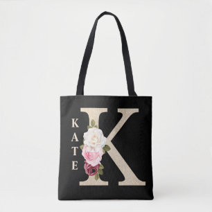 Girly Faux Guld glitter Blommigt Brev K Monogram Tygkasse