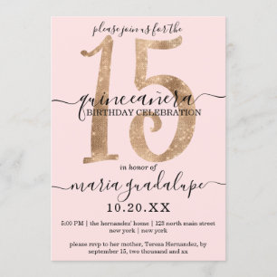 Girly Faux Guld Glitter Rosa Quinceañera Inbjudningar