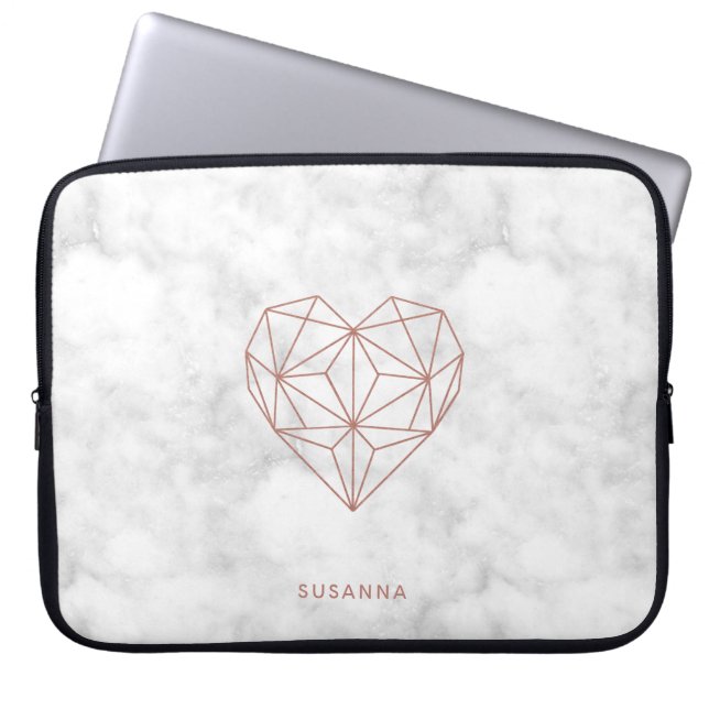Girly Faux Ro Gold Foil Geometric Heart | Marble Laptop Fodral (Framsidan)