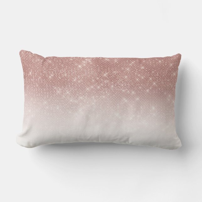 Girly Faux Ro Guld Sequin Glitter White Ombre Lumbarkudde (Framsida)