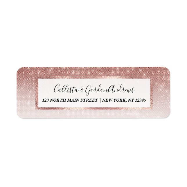 Girly Faux Ro Guld Sequin Glitter White Ombre Returadress Etikett (Framsidan)
