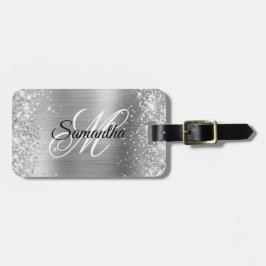 Girly Faux Silver Glitter och Shiny Foil Bagagebricka